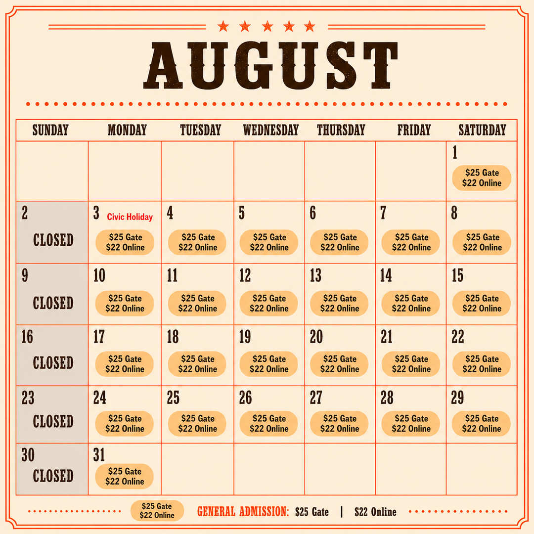 Clovermead Adventure Farm August 2026 open dates calendar - open Civic Holiday weekend, corn maze, tickets from $22 in Aylmer Ontario