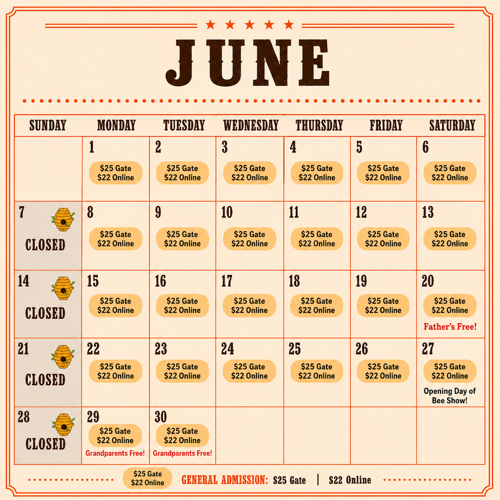 Clovermead Adventure Farm June 2026 open dates calendar - Father's Day free admission, Bee Show, tickets from $22 in Aylmer Ontario