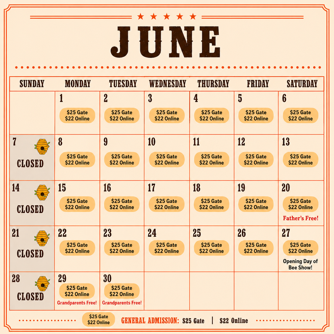 Clovermead Adventure Farm June 2026 open dates calendar - Father&