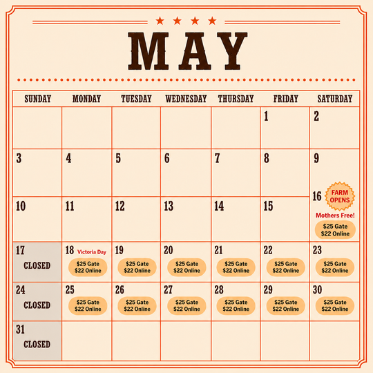 Clovermead Adventure Farm May 2026 open dates calendar- Mother&